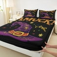 thumbnail image 3 of jejeloiu Witch Hats Twin Sheet Sets,Amuck Halloween Day Twin Fitted Sheet,Purple Orange Black Flat Sheet For Girls,Ultra Soft Home Decor,3-Piece, 3 of 7