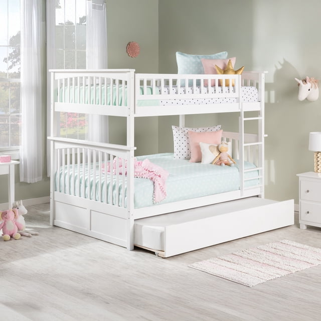 Lit Superposé Columbia Double sur Double avec Lit Gigogne Urbain Format Simple, Blanc