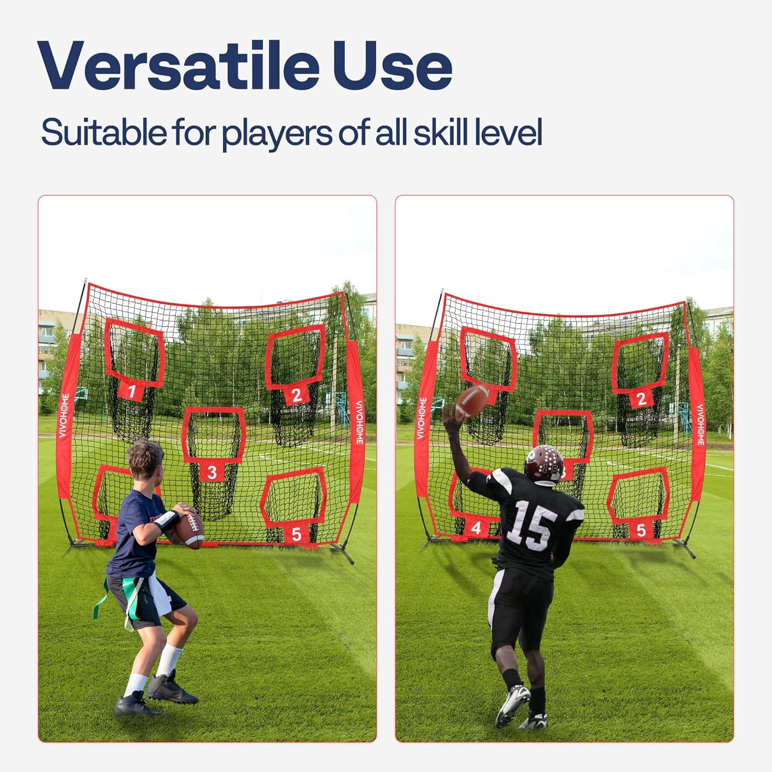 SPECSTAR Football Throwing Net, 7 x 7 ft Football Practice Net with 5 Throwing Target, Quarterback Training Equipment for Improving Throwing Accuracy, Includes Carry Bag