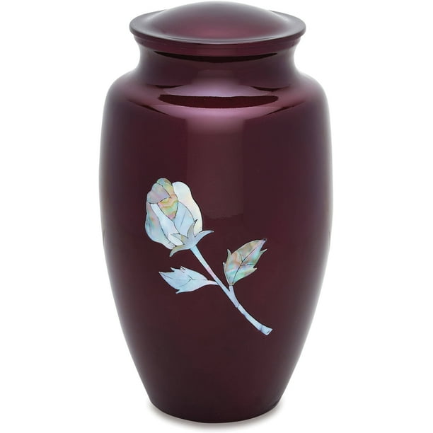 Urns Direct 2U MOP Rose on Burgundy Adult Urn, 220 cubic inches
