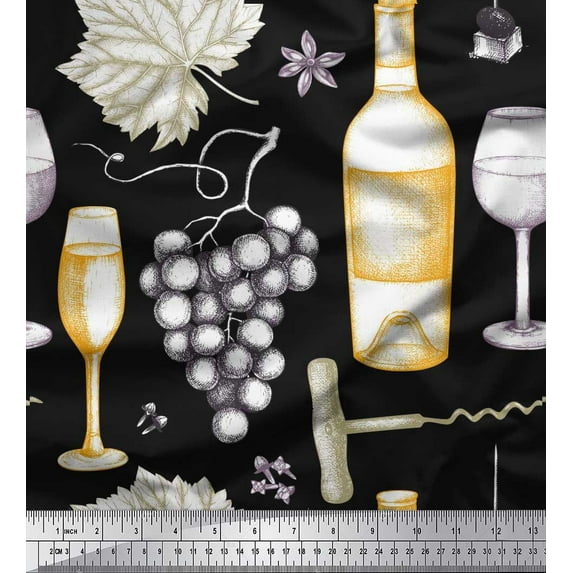 Soimoi Cotton Jersey Fabric Grapes,Wine Glass & Bottle Print Fabric by the Yard 58 Inch Wide