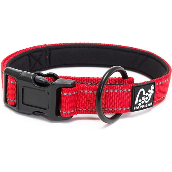 Happilax Adjustable Reflective Dog Collar, Padded Dog Collar with Strain Relief, Size Medium, Red