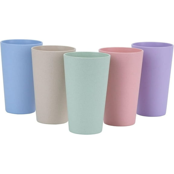 17Oz Plastic Wheat Cups,5Pcs Multi-color Reusable Water Cups for Juice,Reusable Drinking Glasses Set for Kitchen,Outdoor,School,Party