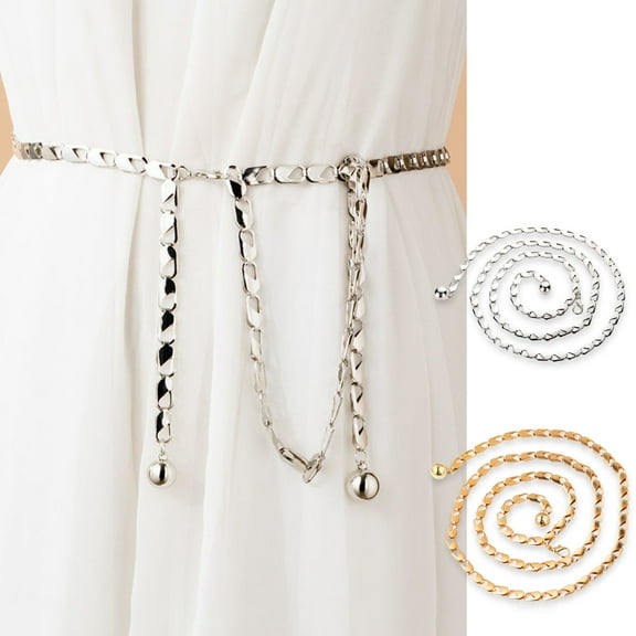 Eosunjian Chain Belt for Women Metallic Waist Belt Adjustable Geometric Belt Chain Gold Thin Chain Belts Versatile Summer Dress Accessories Silver