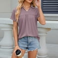 thumbnail image 6 of HAPIMO Women's Trendy Loose Tops Dressy Tunic Summer Tees Short Sleeve Lapel V Neck Pullover Elegant Casual Relaxed Blouses for Teen Girls Solid Color Ruched Purple M, 6 of 7