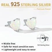 ChicSilver Sterling Silver Heart White Opal Stud Earrings Hypoallergenic Birthday Jewelry Gifts for Women