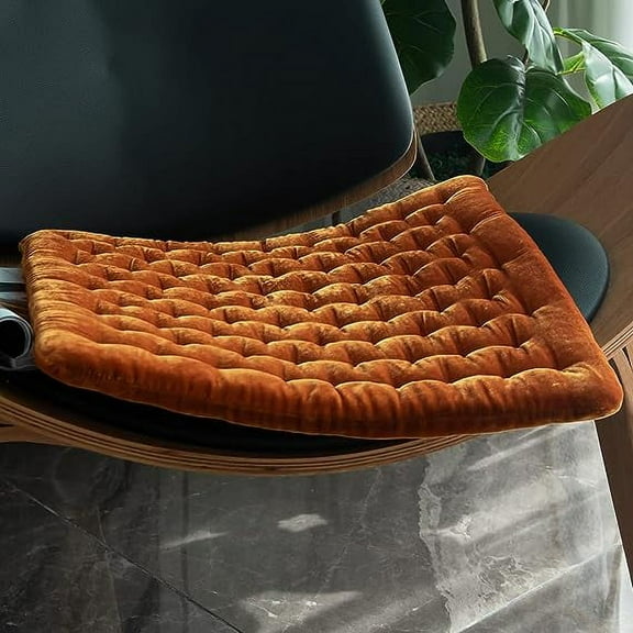 XmhyTop Luxury Velvet Square Chair Pad - Tufted, Soft & Plush Indoor Seat Cushion, Ideal for Tatami & Home Use(Orange,17"x17")
