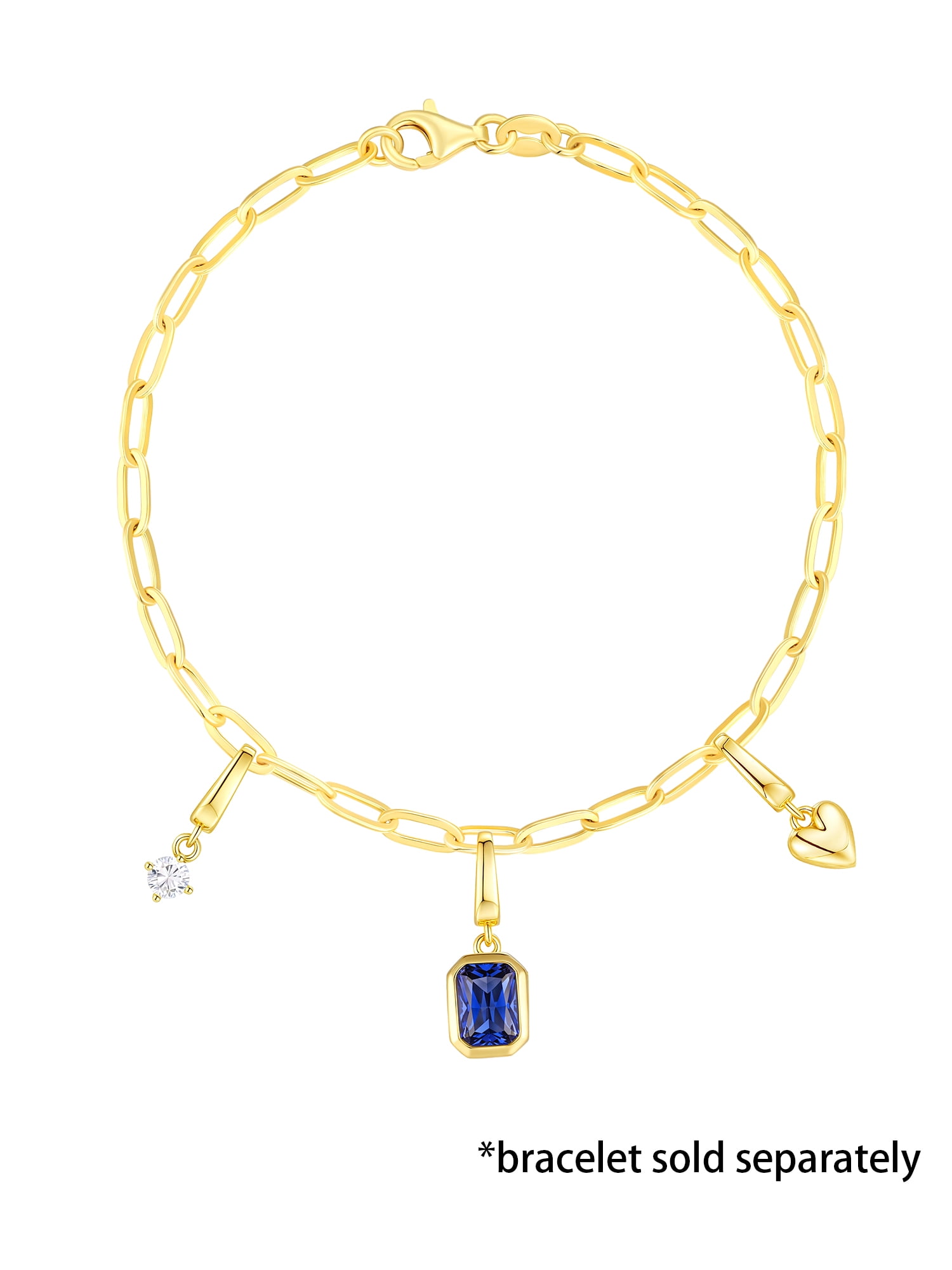Brilliance Fine Jewelry Simulated Sapphire and Simulated Diamond Charm Set in 14KT Gold Plated Sterling Silver