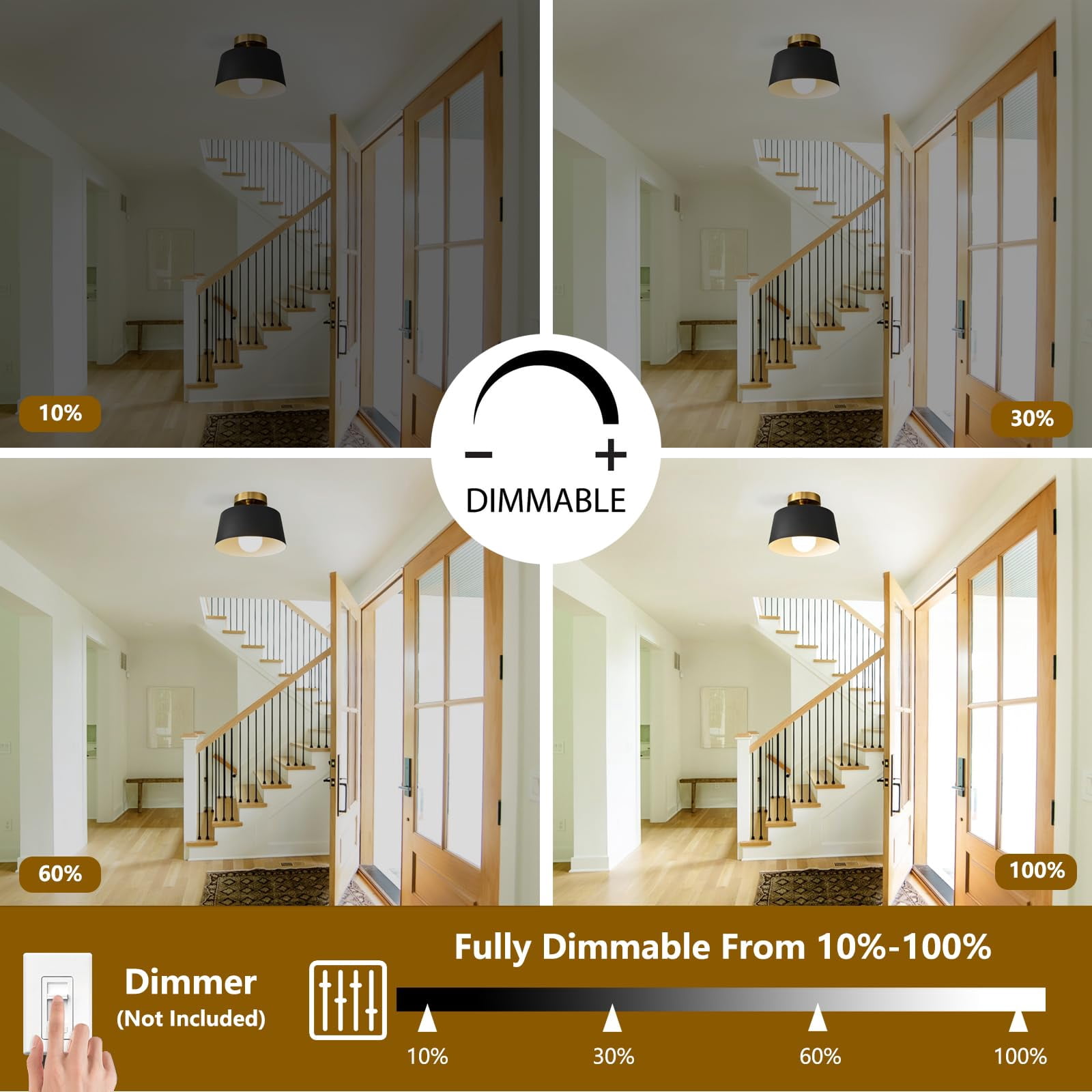 Modern Semi Flush Mount Ceiling Light 2 Pack,Metal Ceiling Light Fixture,E26 Ceramic Lamp Head,Black and Gold Ceiling Lamp for Hallway Kitchen Entryway Bedroom Laundry Room