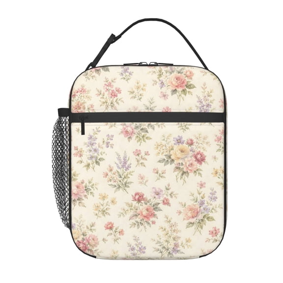 Vintage Floral Lunch Bag Reusable Thermal Lunch Box with Handle for Women and Men