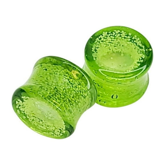 Ear Plugs Glass Double Flare Lemon Lime Green - Sold as a pair