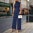 thumbnail image 2 of Women's Wide Leg Jumpsuit Mock Neck Cap Sleeve Elegant Dressy Casual Outfit, 2 of 6