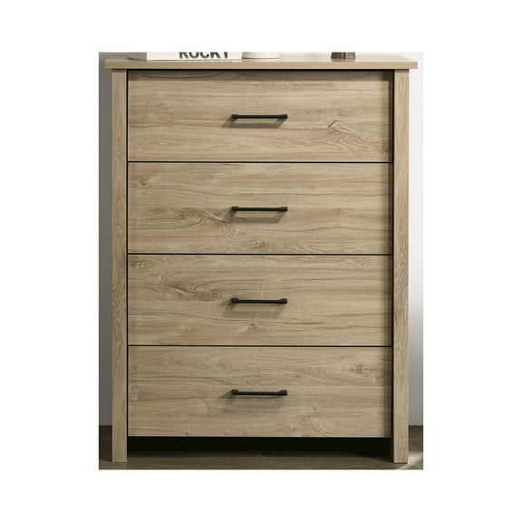 Lilola Home Celeste 32"W Light Oak Finish 4-Drawer Chest with Black Handles