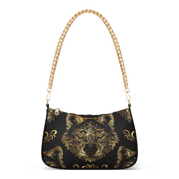 Ryvnso Boho Cool Wolf Womens Chain Shoulder Bag Tote Handbags Clutch Hobo Purse with Zipper for Travel