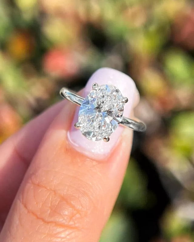solitaire jewels 3CT Oval Halo Moissanite Engagement Ring For Women, 18K White Gold
