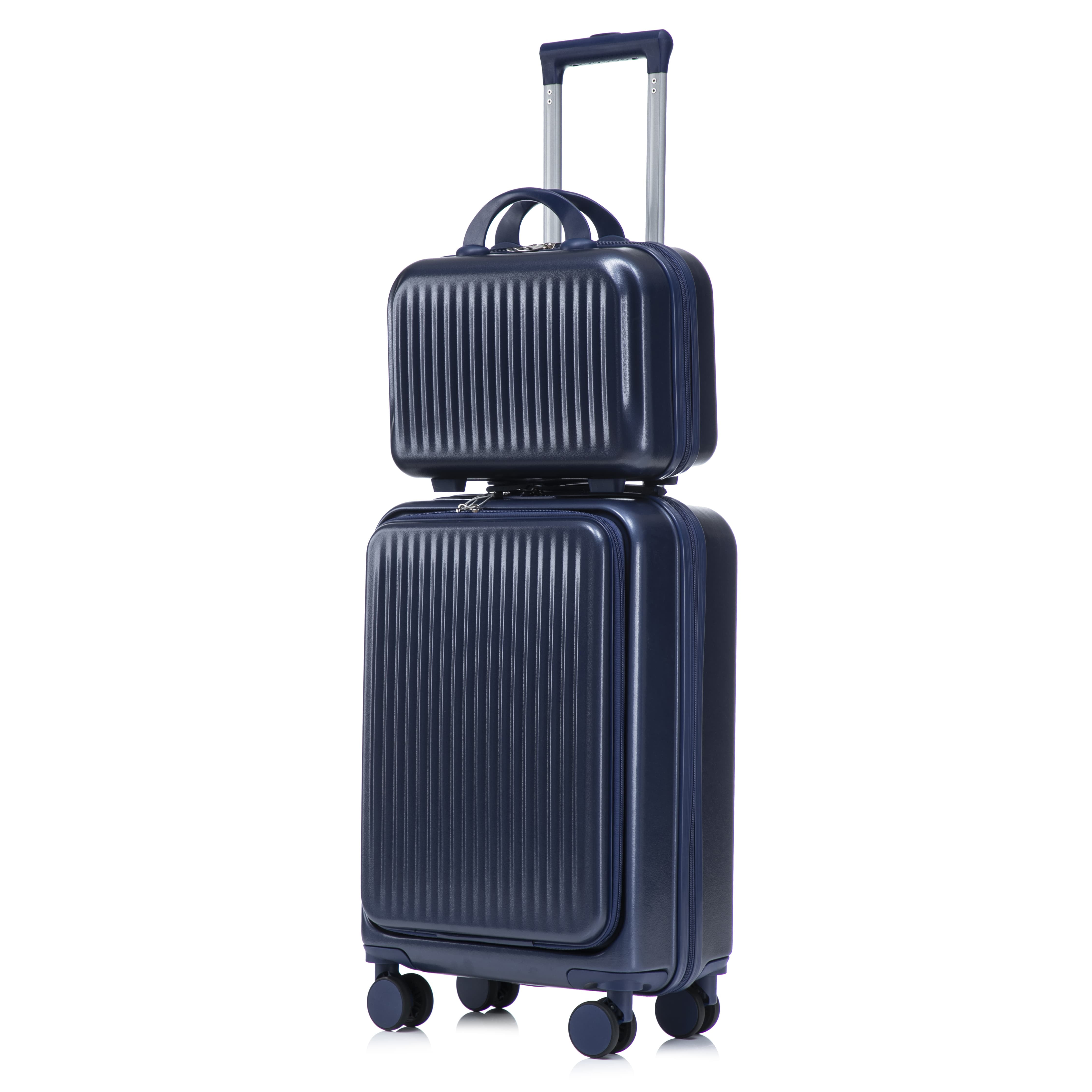 Leumius 2 Piece in ABS Spinner WheelLuggage Sets, HardsideSuitcase with CombinationLock,20 inch Carry OnLuggage 14 inch CosmeticCase,Navy