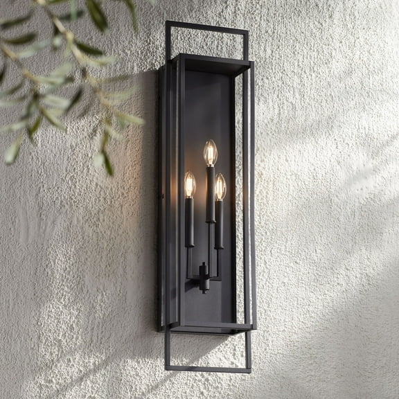 Possini Euro Design Jericho 35" High Modern Outdoor Wall Light Fixture Mount Porch House Weatherproof Textured Black Glass Shade