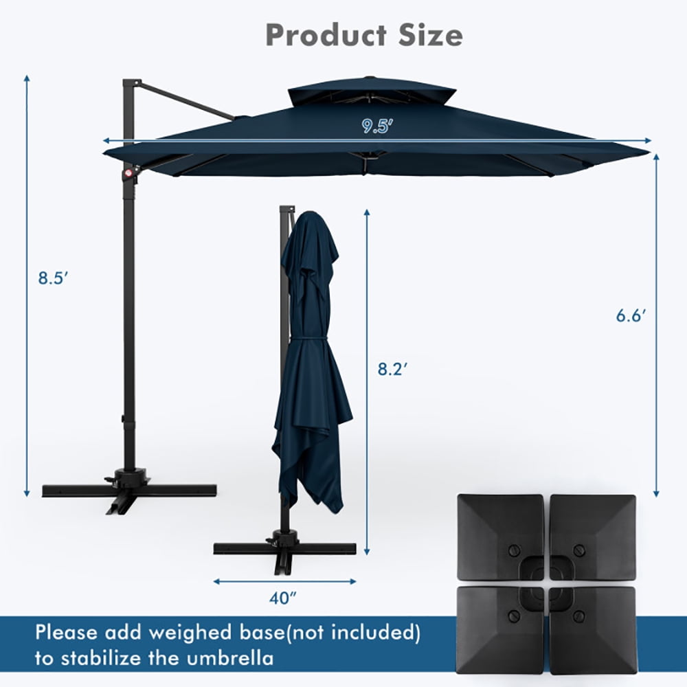 Aimee Lii 9.5 Feet Cantilever Patio Umbrella with 360° Rotation and Double Top, Table Umbrella Outdoor for Patio Pool Beach, Navy Aimee Lii 9.5 Feet Cantilever Patio Umbrella with 360° Rotation and Double Top, Table Umbrella Outdoor for Patio Pool Beach, Navy