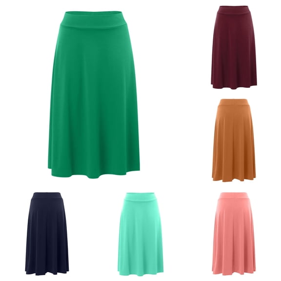 XIAONU Womens Solid A Line Midi Skirt High Waist Flowy Daily Casual Bottom