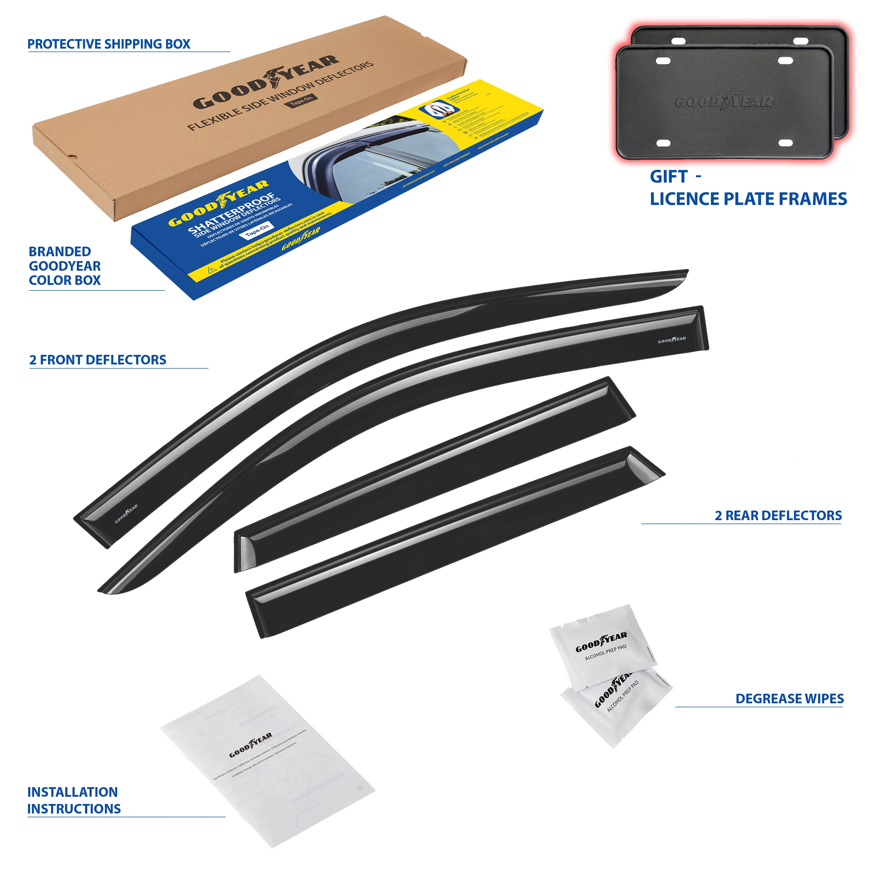 Goodyear Shatterproof Side Window Deflectors for Mitsubishi Outlander Sport 2011-2026, Tape-on Rain Guards, Window Visors for Cars, Vent Deflector, Vent Visor, Car Accessories, 4 pcs- GY003155