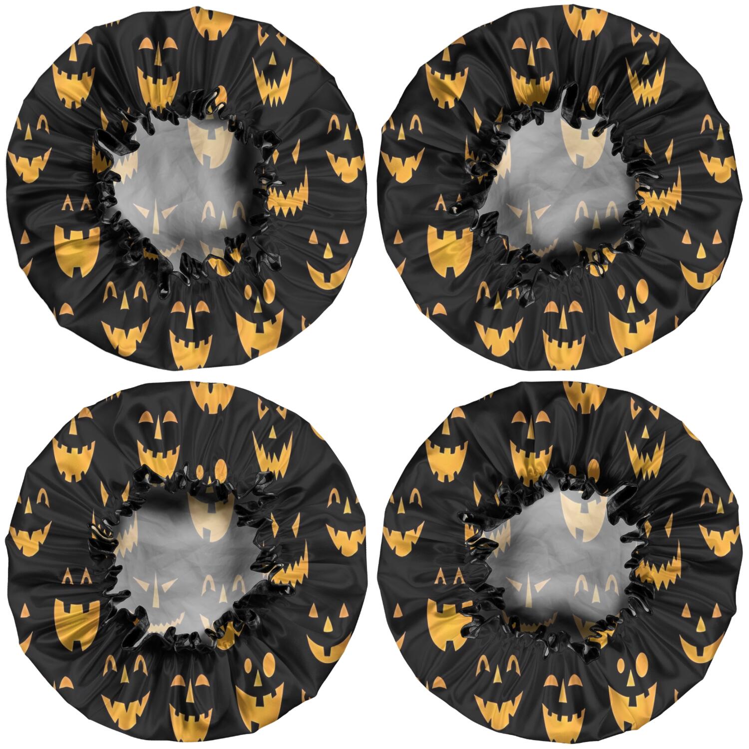 Shower Caps,Black Halloween Pumpkin Faces Waterproof Shower Cap for Women 4 Pieces,Double Reusable Hair Cover for Shower PEVA Elastic Stretch Hem