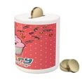 thumbnail image 3 of Birthday Piggy Bank, Pink Strawberry Flavor Cupcake Candle Face Bow Tie and Dots, Ceramic Coin Bank Money Box for Cash Saving, 3.6" X 3.2", Multicolor, by Ambesonne, 3 of 4