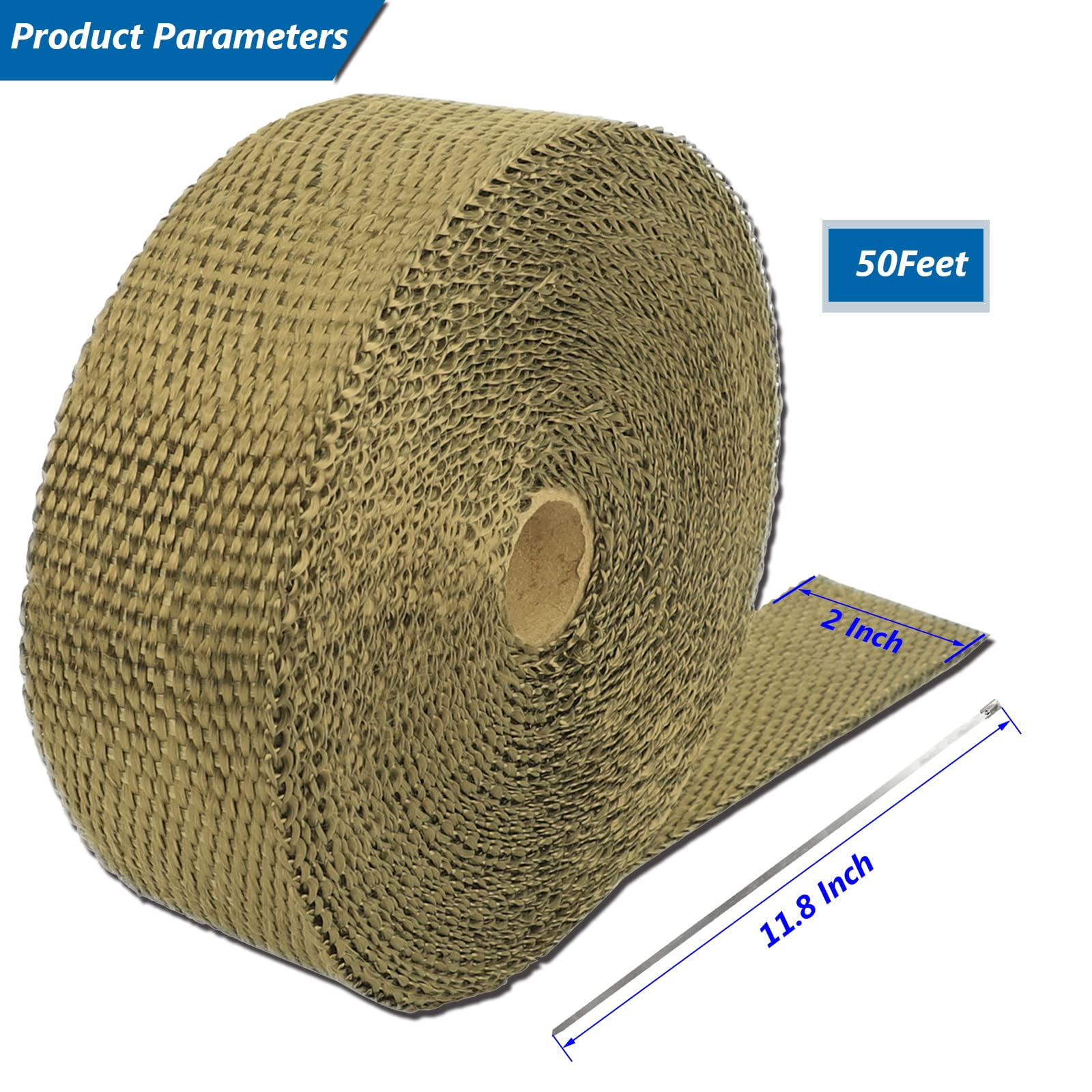 Confote 2 Roll x 2" 50ft Titanium Lava Header Manifold Exhaust Heat Wrap Tape Ties