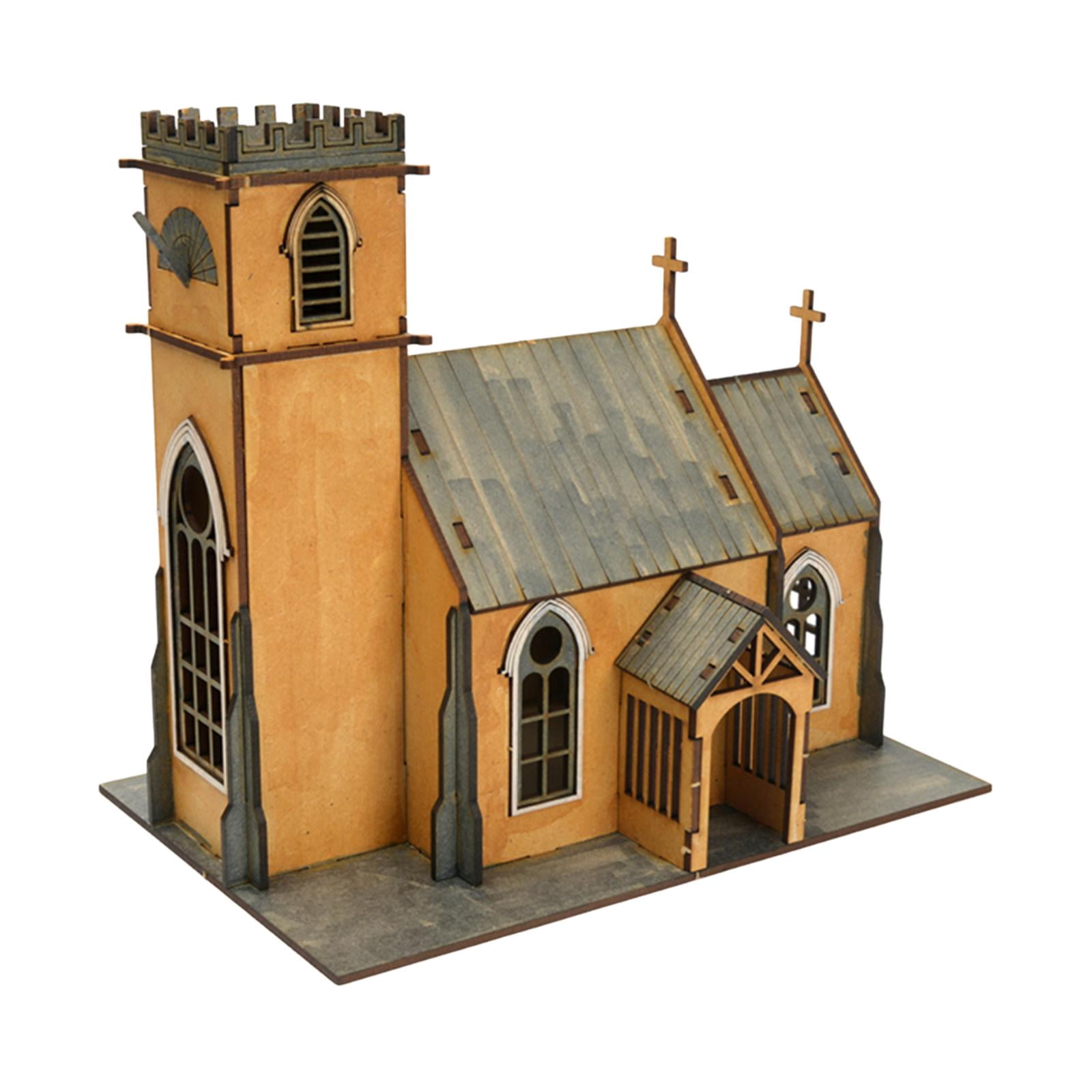 Miniature Building Model Church Kit Wooden Unfinished Paintable Puzzle for Adult Handicraft Hobby Scene