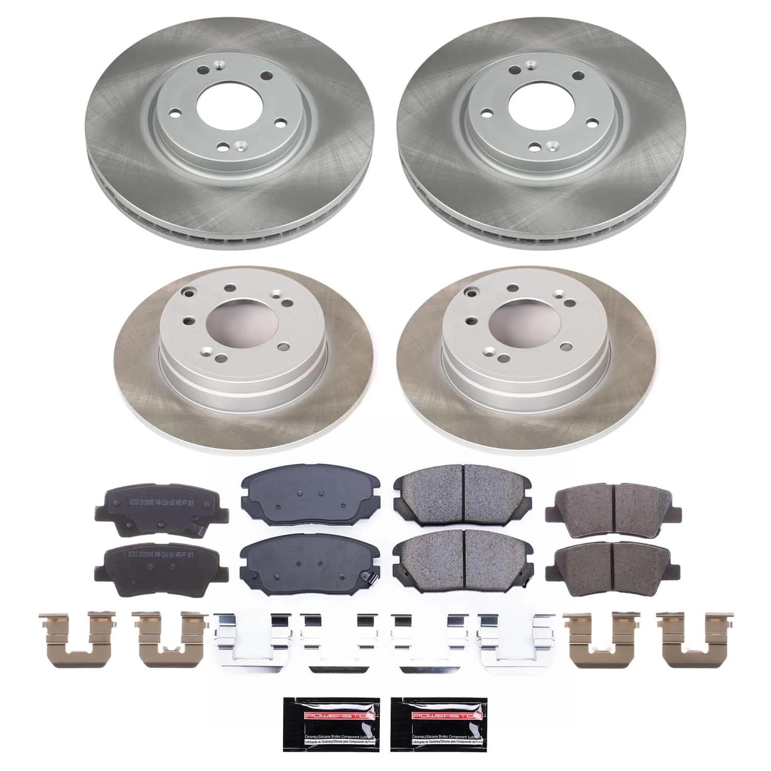 PowerStop Front and Rear Semi-Coated Rotor and Low-Dust Ceramic Brake Pad Kit SC5474