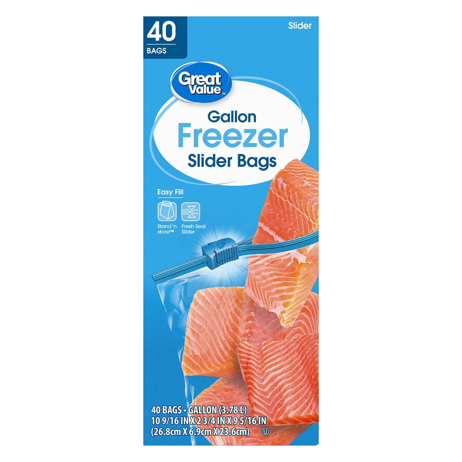 Great Value Freezer Guard Slider Zipper Bags, Gallon Freezer, 40 Count