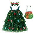 thumbnail image 3 of Christmas Kids Girls Sequin Stars Xmas Tree Dress Sleeveless Layered Tulle Tutu Dress Plush Ball Xmas New Year Party Clothes, 3 of 5