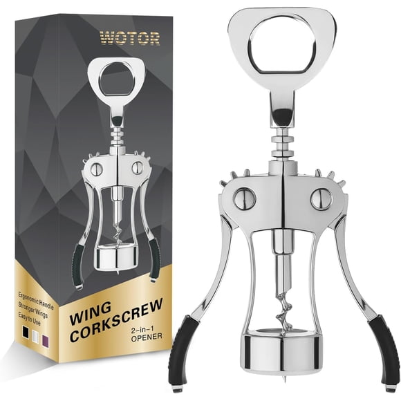 WOTOR Corkscrew Wine Opener, Zinc Alloy Wine Bottle Opener, Manual Multifunctional Wing Corkscrew for Waiters, Heavy Duty Wine Cork Remover, Silver