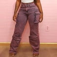 thumbnail image 4 of Gibobby Pantalones deportivos tipo cargo para mujer Pantalones cargo de calle de tendencia con múltiples bolsillos y retazos de tubo recto de talle de mezclilla(Rojo,G), 4 of 5