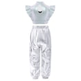 thumbnail image 4 of Haitryli Kids Girls Sparkly Metallic Hip-Hop Jazz Dance Outfit Mesh Patchwork Crop Top and Cargo Pants Set Silver 8, 4 of 6