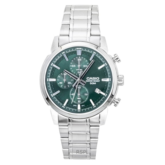 Casio Chronograph Analog Stainless Steel Green Dial Quartz MTP-E510D-3AV Men's Watch