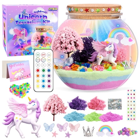 Unicorn Light-Up Terrarium Kit for Kids - LED Night Light Birthday Christmas Gifts,Unicorn Toys for Girls Ages 4-12 Year Old, Kids Arts and Craf