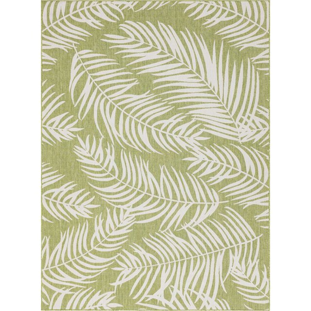 Unique Loom Outdoor Botanical Bohemian Leaves Rug 9' x 12' Rectangle Green/Ivory