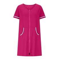 zbxnLI Womens Zip up Robe Short Sleeve Housecoats Bathrobe Nightgowns Loungewear with Pockets