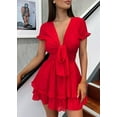 thumbnail image 3 of PRETTYGARDEN Women Summer Short Dress V Neck Short Sleeve Tiered Mini Sun Dresses Casual Beach Vacation Sundress, 3 of 5