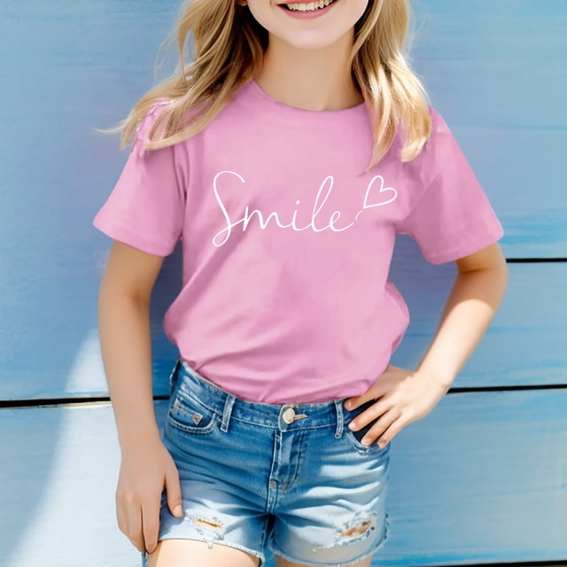 Vêtements pour Enfants Filles Chemises à Manches Courtes Imprimées pour Filles Col Rond Vêtements d'Été pour Tout-Petits Filles Vêtements pour Filles 4-5 Ans