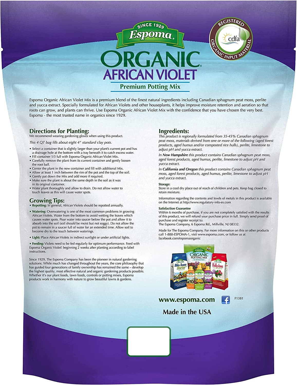 Espoma African Violet Mix and Violet! Liquid Plant Food - Organic - 4qt Bag, 8oz Bottle