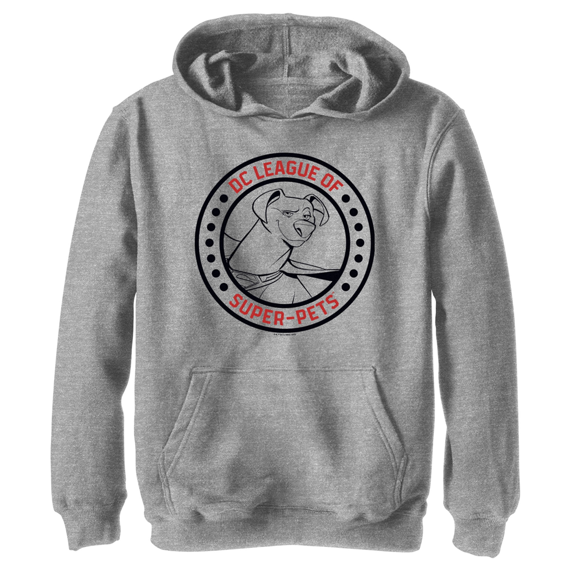 Boy's DC League of Super-Pets Krypto Circle Badge Pull Over Hoodie Athletic Heather Medium