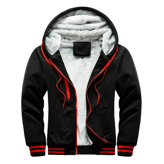 Quinlirra Mens Jacket Mens Hoodie Winter Warm Villus Zipper Sweater Jacket Outwear Coat