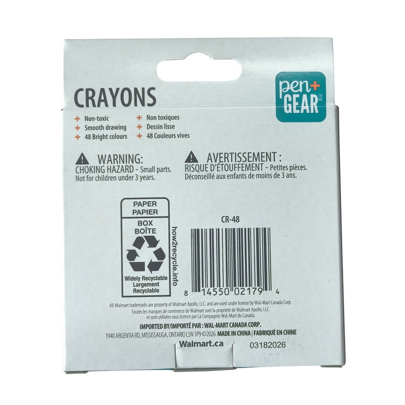 Pen + Gear Lot de 48 crayons dans une boîte en carton – Non toxiques, couleurs vives, fournitures scolaires et artistiques