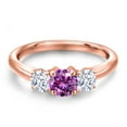 thumbnail image 3 of Gem Stone King 18K Rose Gold Plated Silver Fancy Purple Zirconia and White Zirconia Engagement Ring for Women | 0.96 Cttw | Round 5MM | Gemstone Birthstone | Size 9, 3 of 6