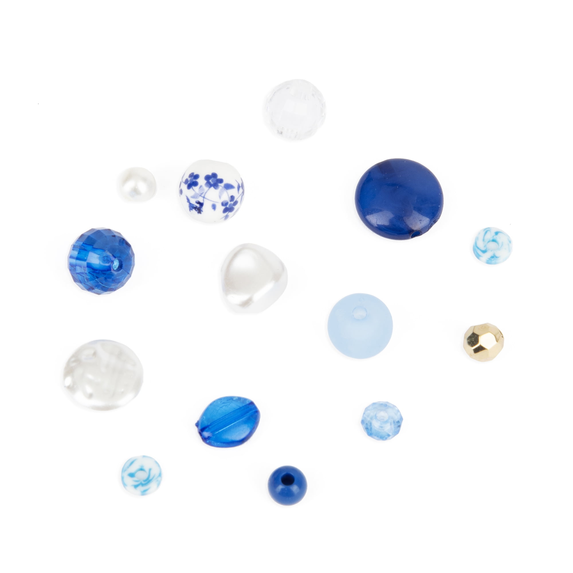 Cousin DIY Blue and White China Bead Mix, Pearl, Gold, Ceramic Assortment, 150g, 1400 Piece, 69995738