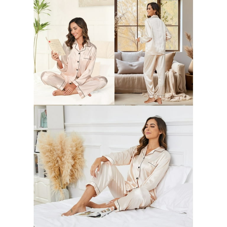 Womens Silk Pajama Sets Long Sleeve Satin Pajamas Set for Women