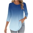 thumbnail image 3 of Women's Casual Fashion Printed Cotton Round Neck 3/4 Sleeve T-Shirt Tee Top Loose Fit Breathable Summer Vacation Holiday Beach Wear | CSEONE,Navy L, 3 of 9