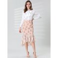 thumbnail image 3 of INSPIRE CHIC Women's Floral High-Low Elastic Waist Ruffle Hem Flowy Midi Chiffon Skirt, 3 of 6
