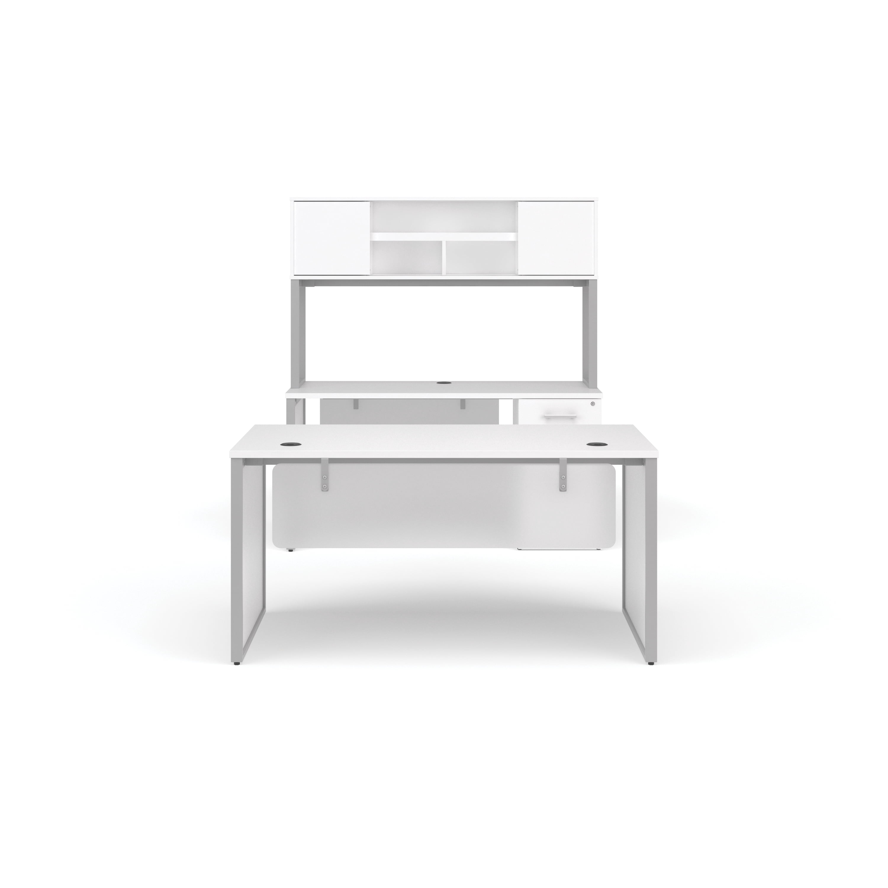 OFM Fulcrum Series Office Furniture Set, 60" Table Desk, 60" Credenza, Lateral 2-drawer Filing Cabinet, Hutch, Modesty Panel, Leg Panels, in Espresso